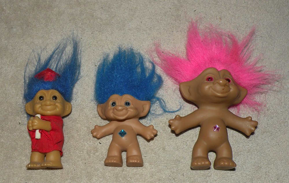 Lot 3 Troll Dolls Figures Ace Novelty Russ 4 Inches And Smaller Pink Blue